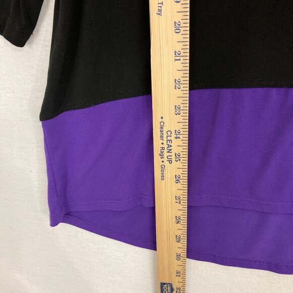 Susan Graver Black Purple Color Block 3/4 Sleeve Liquid Knit Stretch Top Large - Picture 4 of 8